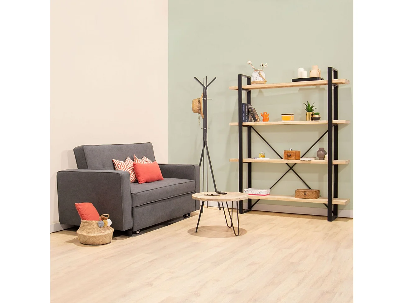 Estantería alta de 4 baldas en roble salvaje y negro 180 cm Plank Roble salvaje - Negro