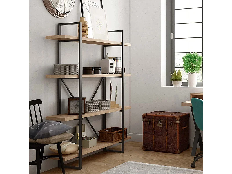 Estantería Plank 4 estantes metal roble nordish/negro 180x150x30 cm Adec