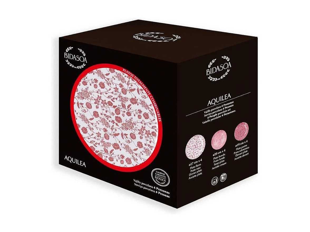 Vajilla Aquilea Bidasoa 12 piezas 4 servicios porcelana rosa
