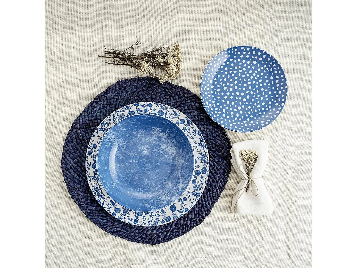 Vajilla Aquilea Bidasoa 18 piezas 6 servicios porcelana azul