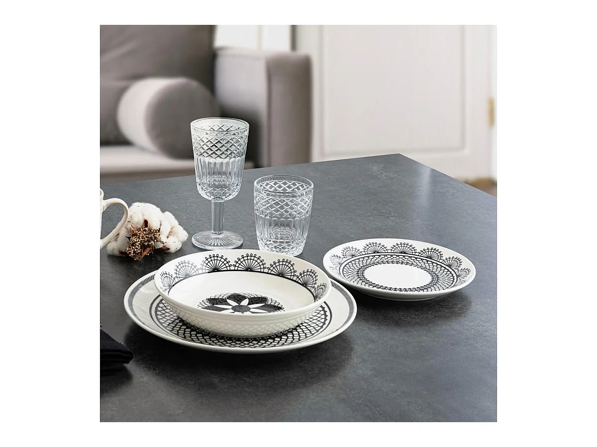 Vajilla Medina La Bouchée 18 piezas 6 servicios porcelana blanco/negro