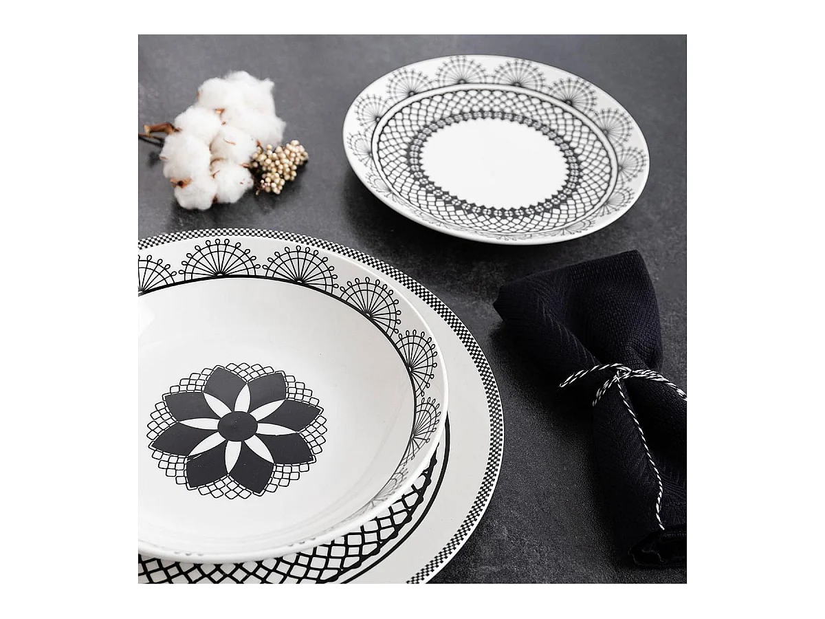 Vajilla Medina La Bouchée 18 piezas 6 servicios porcelana blanco/negro