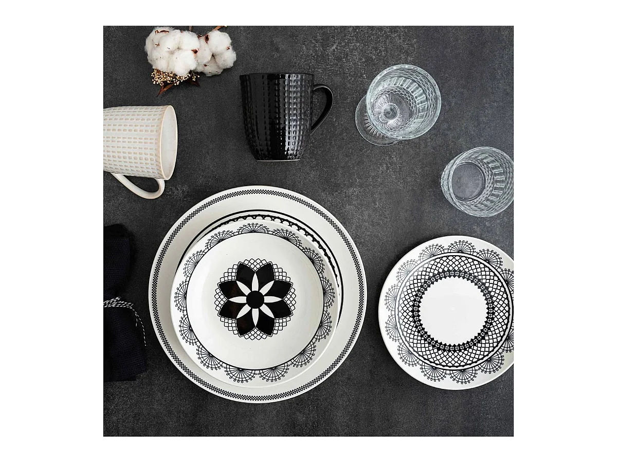 Vajilla Medina La Bouchée 18 piezas 6 servicios porcelana blanco/negro