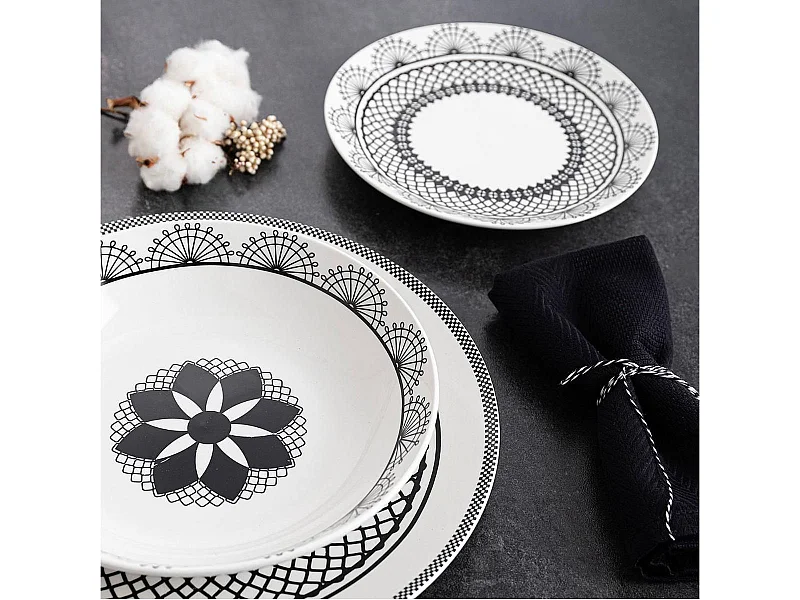 Vajilla Medina La Bouchée 18 piezas 6 servicios porcelana blanco/negro