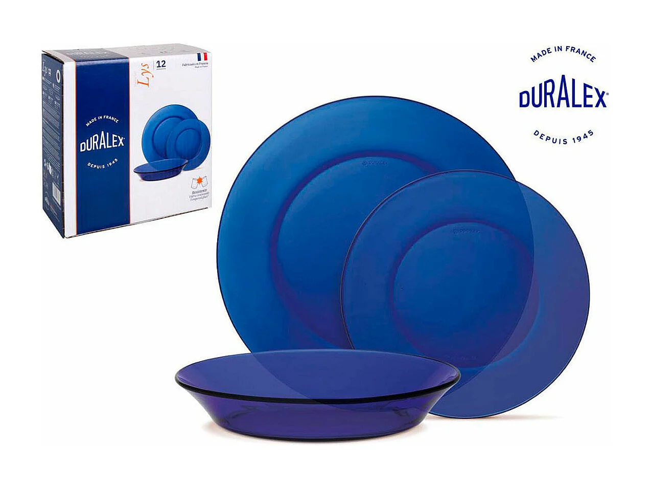 Vajilla Saphir Lys Duralex 12 piezas vidrio azul oscuro