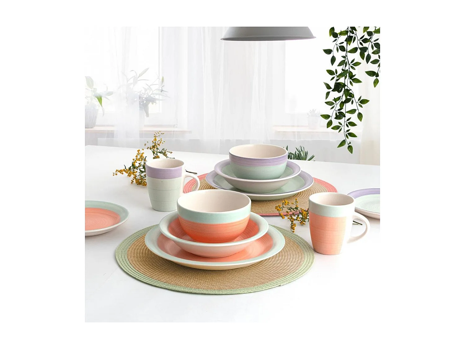 Vajilla Kaleido Quid 18 piezas 6 servicios cerámica verde/morado