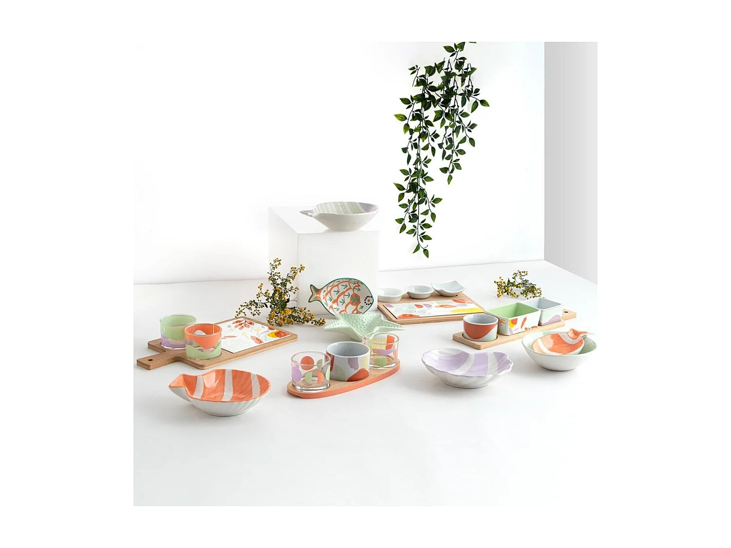 Vajilla Kaleido Quid 18 piezas 6 servicios cerámica verde/morado