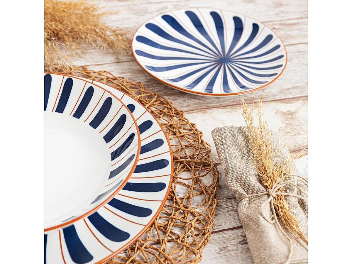 Vajilla Oceanika Bidasoa 18 piezas 6 servicios porcelana azul/marrón