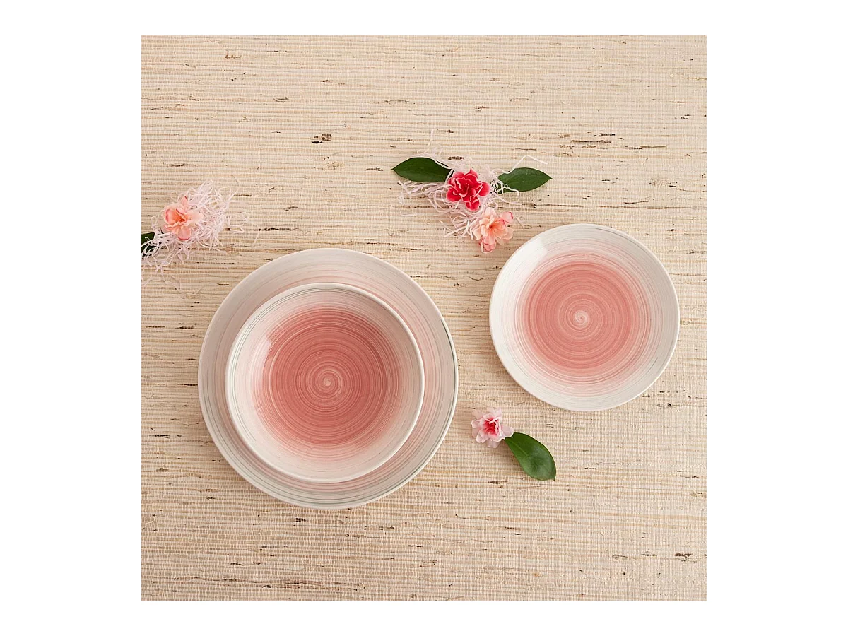 Vajilla Velvet Quid 18 piezas 6 servicios cerámica rosa