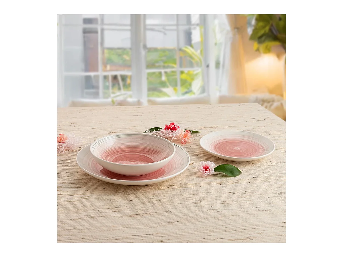 Vajilla Velvet Quid 18 piezas 6 servicios cerámica rosa