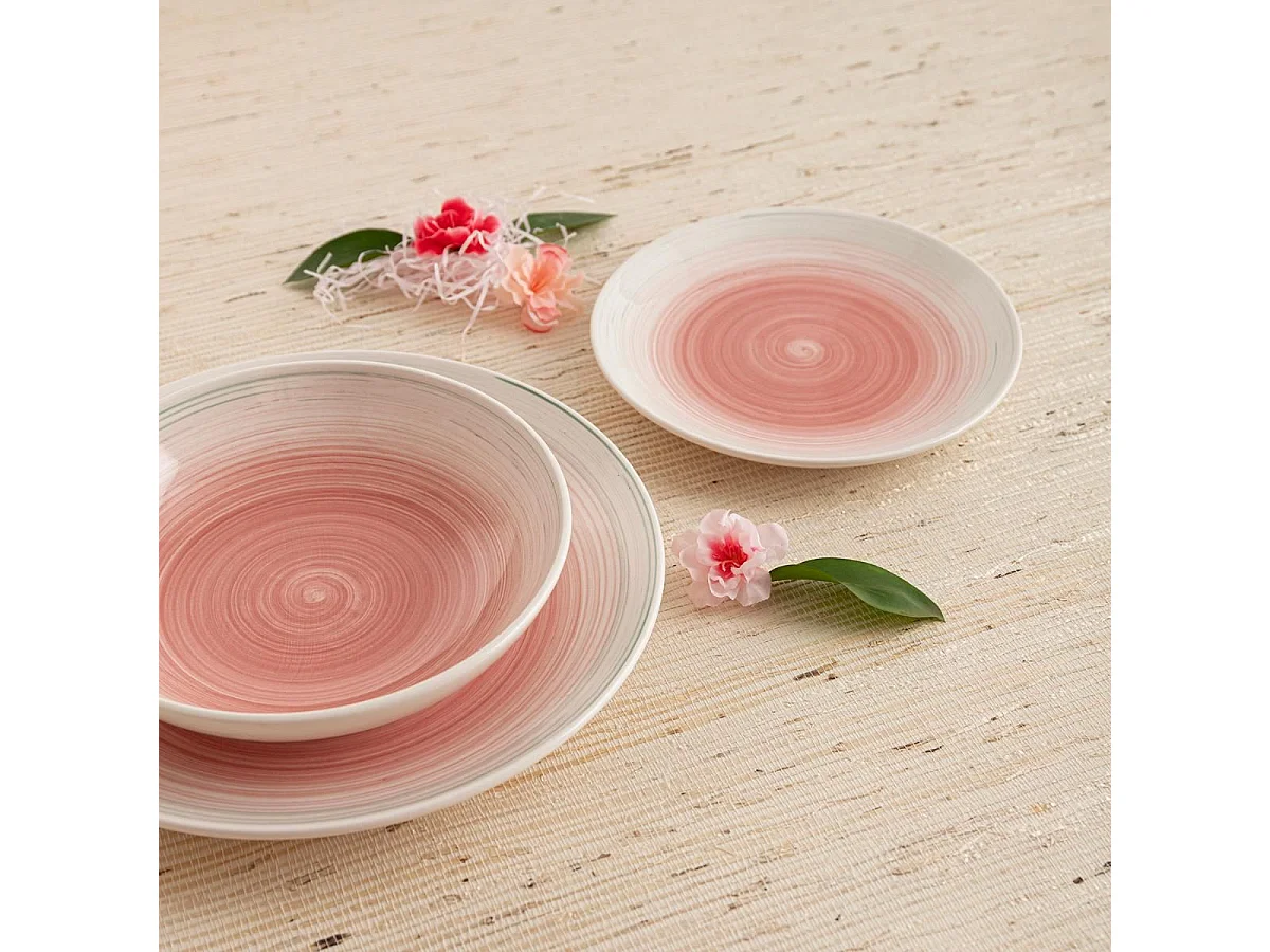 Vajilla Velvet Quid 18 piezas 6 servicios cerámica rosa