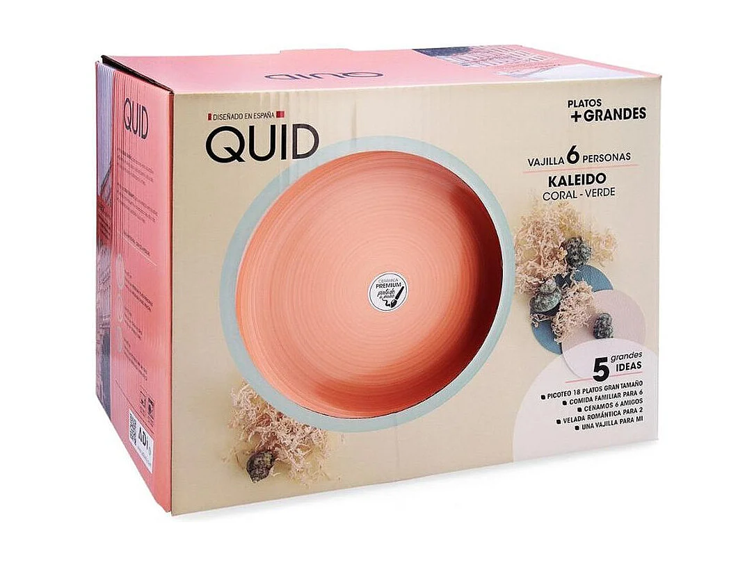 Vajilla Kaleido Quid 18 piezas 6 servicios cerámica verde/naranja