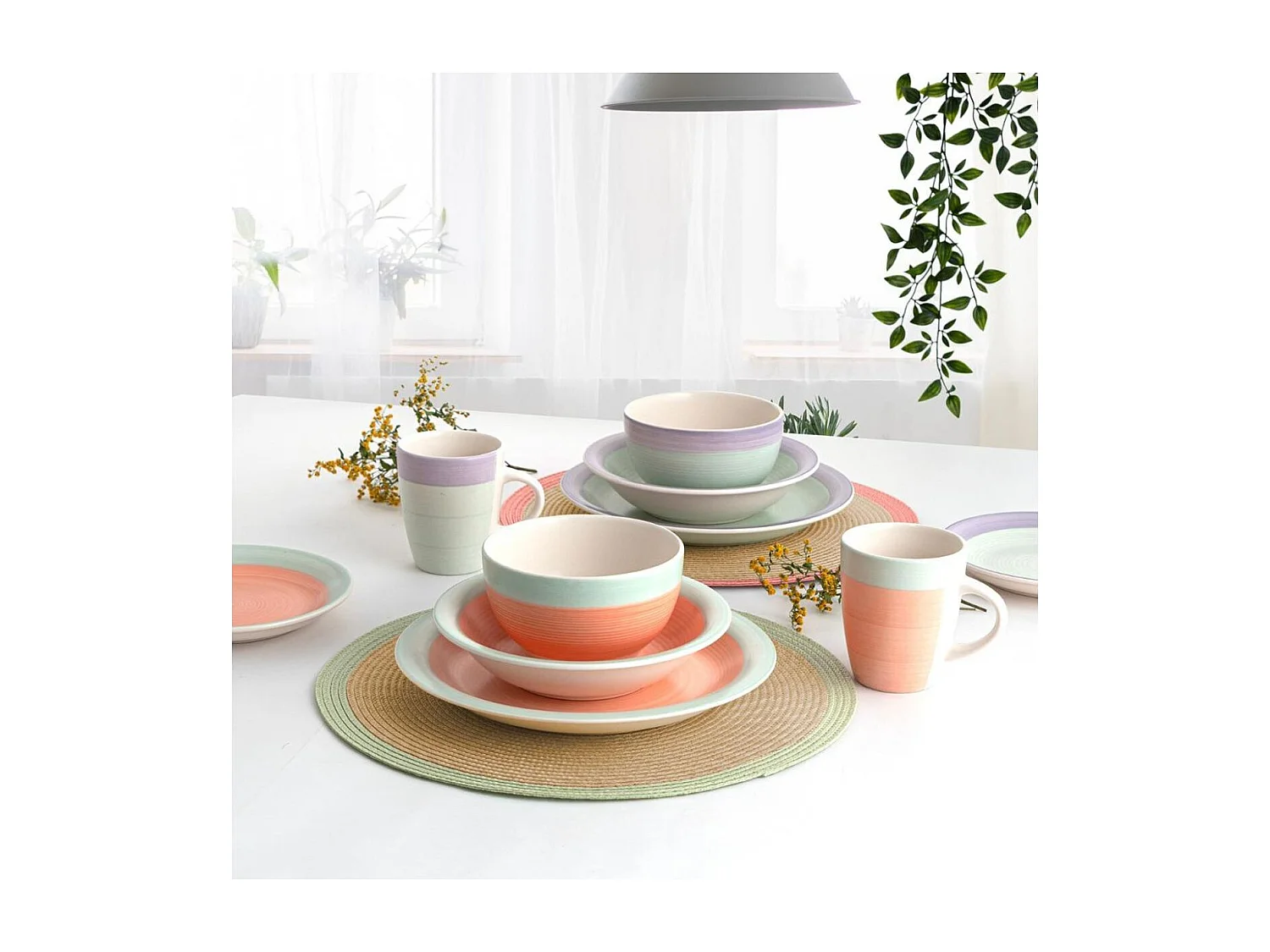 Vajilla Kaleido Quid 18 piezas 6 servicios cerámica verde/naranja