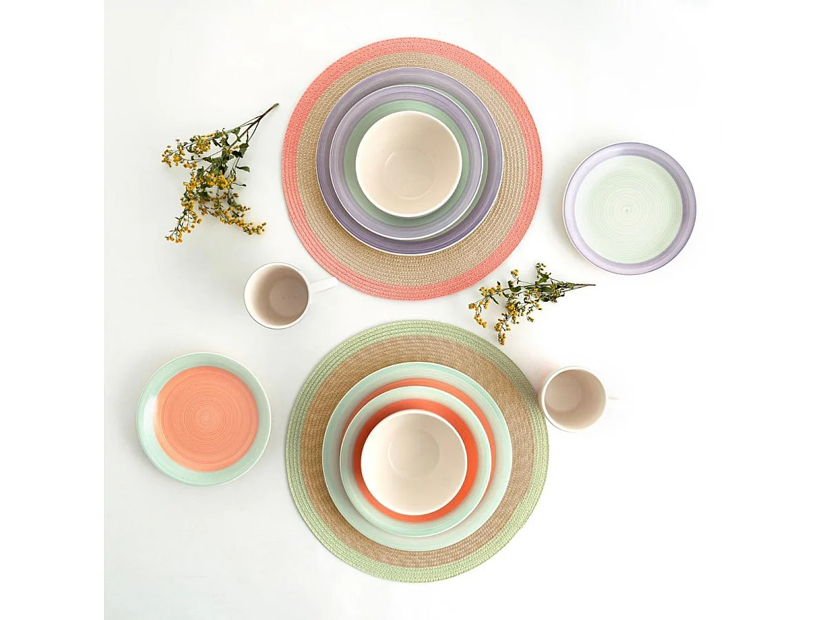 Vajilla Kaleido Quid 18 piezas 6 servicios cerámica verde/naranja