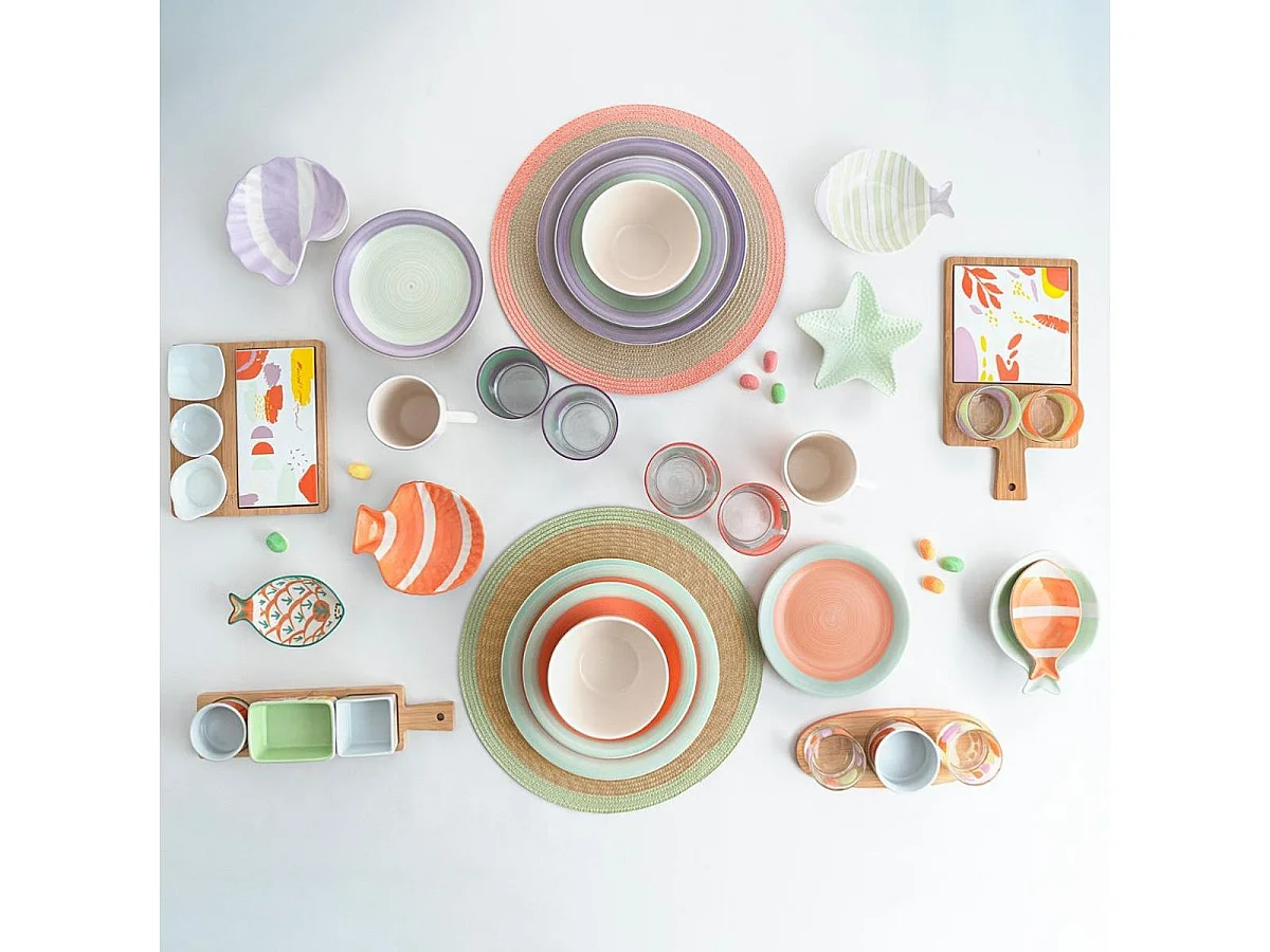 Vajilla Kaleido Quid 18 piezas 6 servicios cerámica verde/naranja