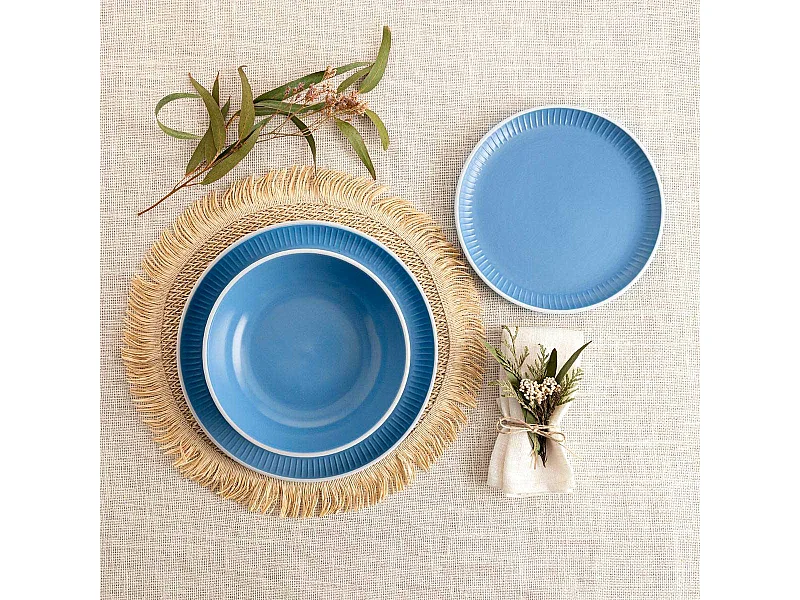 Vajilla Moana Bidasoa 12 piezas 4 servicios borde pintado azul