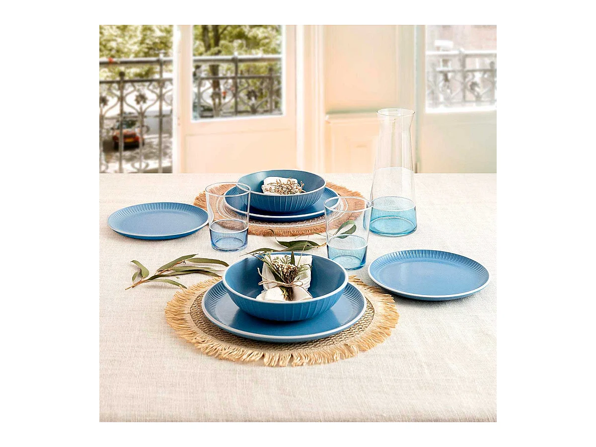 Vajilla Moana Bidasoa 12 piezas 4 servicios borde pintado azul