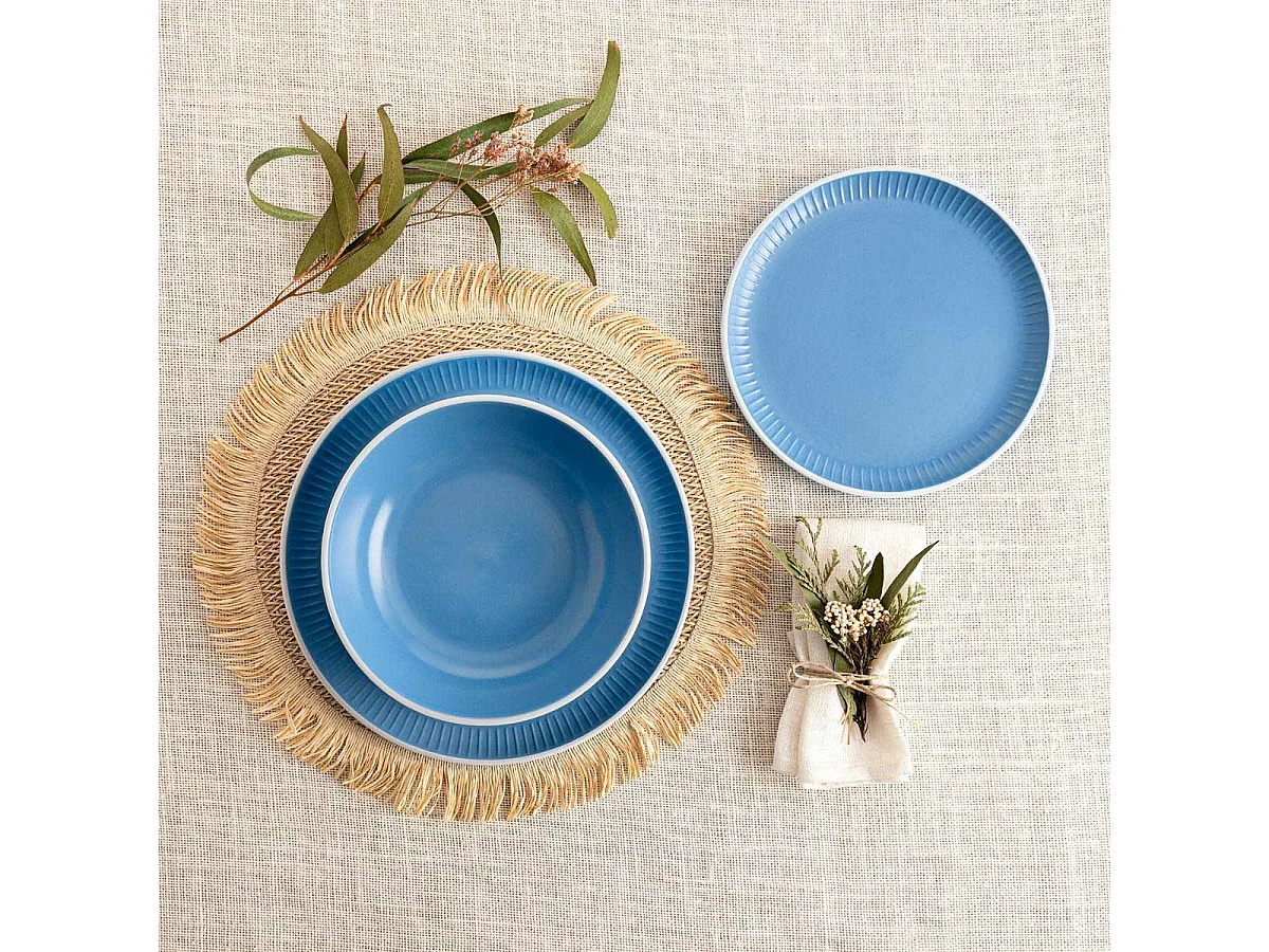 Vajilla Moana Bidasoa 12 piezas 4 servicios borde pintado azul