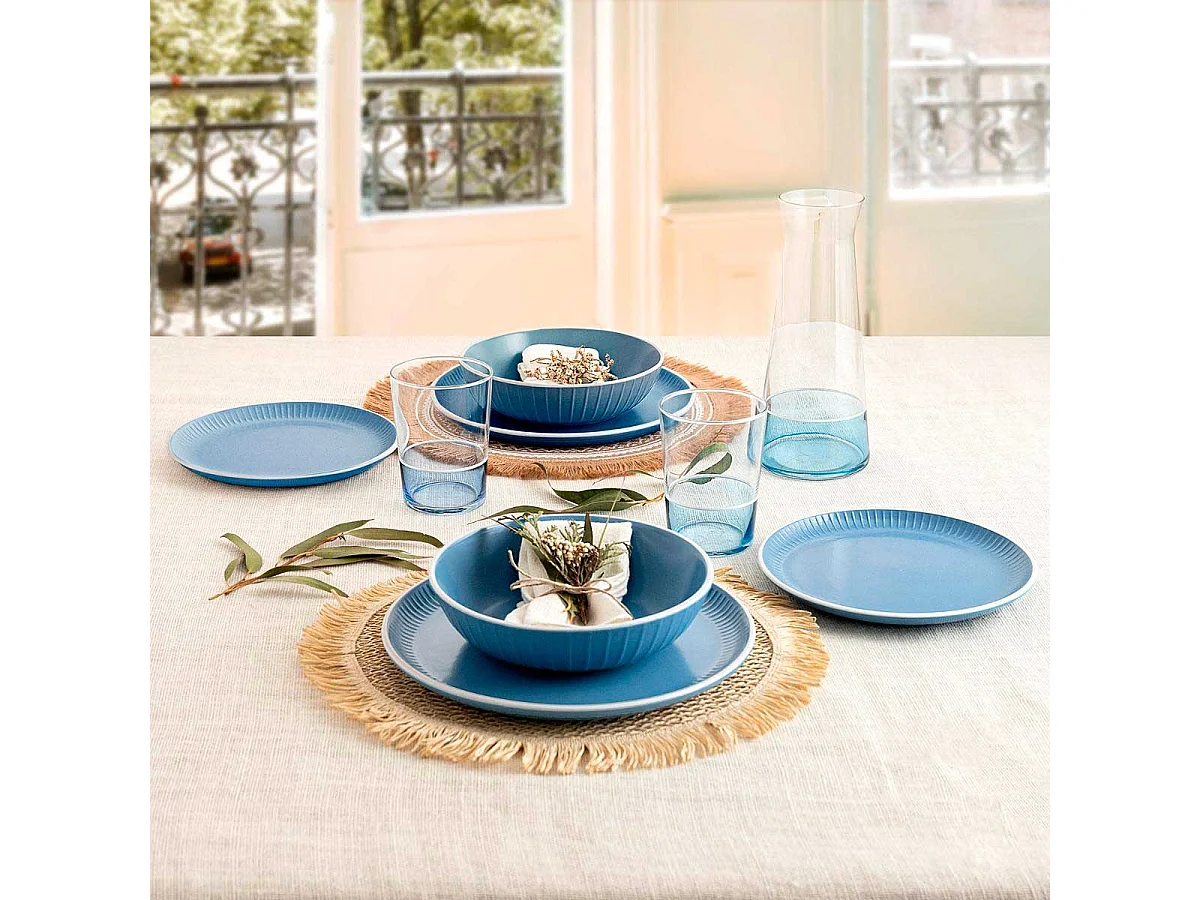 Vajilla Moana Bidasoa 12 piezas 4 servicios borde pintado azul