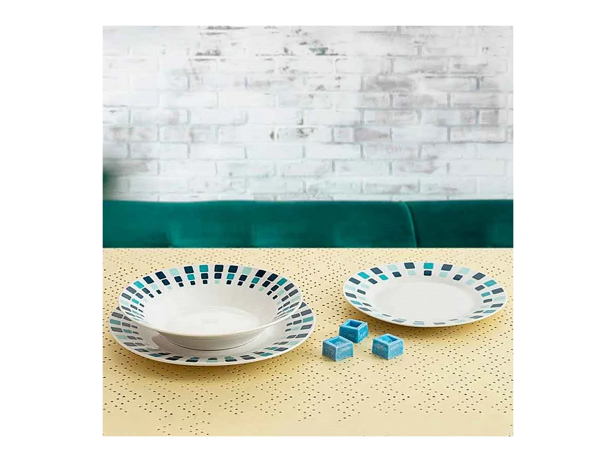 Vajilla Simetric Quid 18 piezas 6 servicios porcelana blanco/azul