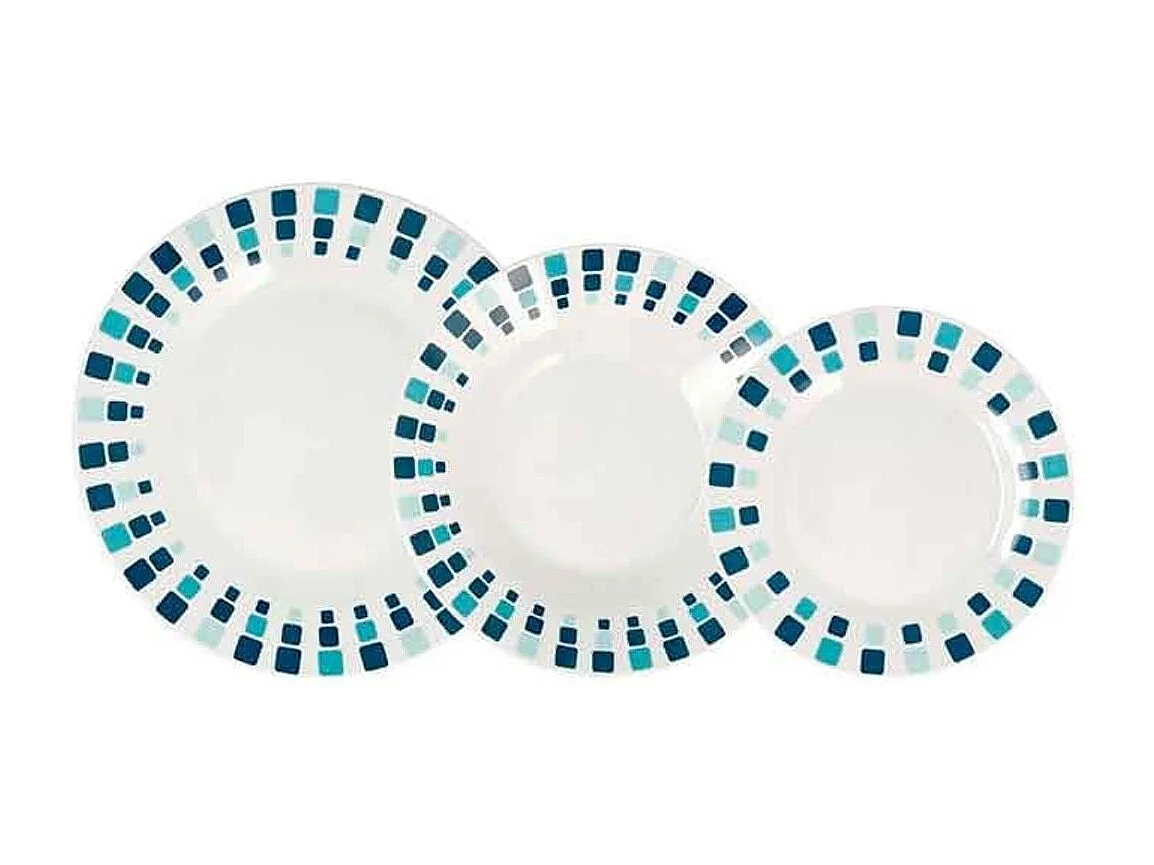 Vajilla Simetric Quid 18 piezas 6 servicios porcelana blanco/azul