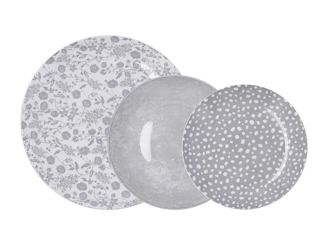 Vajilla Aquilea Bidasoa 18 piezas 6 servicios porcelana gris