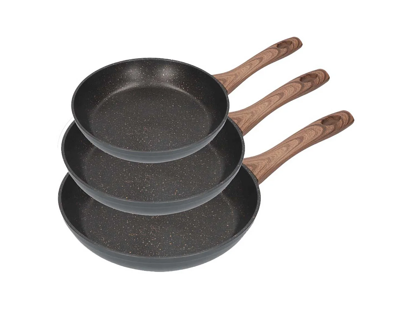 Set de 3 sartenes Serie Eneas EDM revestimiento de mármol negro Ø20/Ø24/Ø28 cm