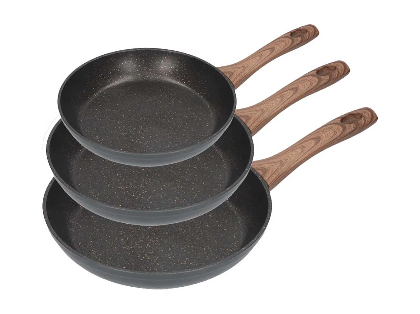 Set de 3 sartenes Serie Eneas EDM revestimiento de mármol negro Ø20/Ø24/Ø28 cm