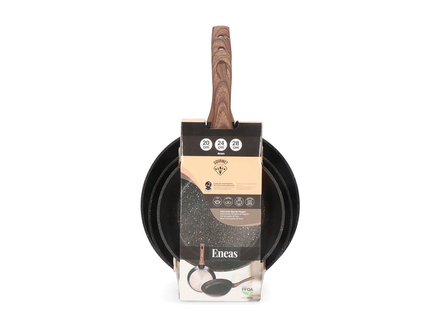 Set de 3 sartenes Serie Eneas EDM revestimiento de mármol negro Ø20/Ø24/Ø28 cm