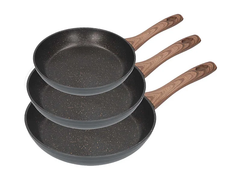 Set de 3 sartenes Serie Eneas EDM revestimiento de mármol negro Ø20/Ø24/Ø28 cm