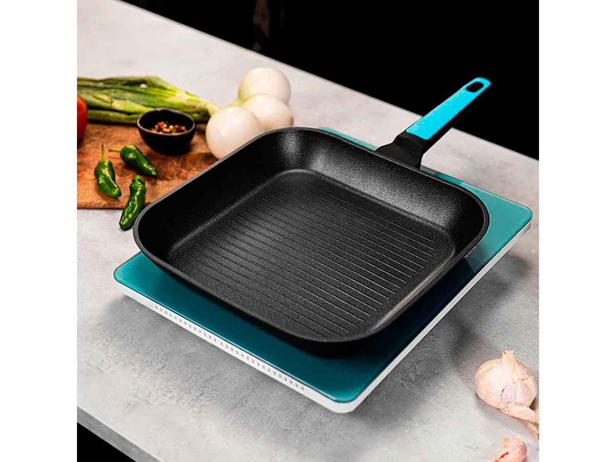 Sartén grill Cecotec Polka Platinum 28 Grill Thunder negro/azul Ø28 cm