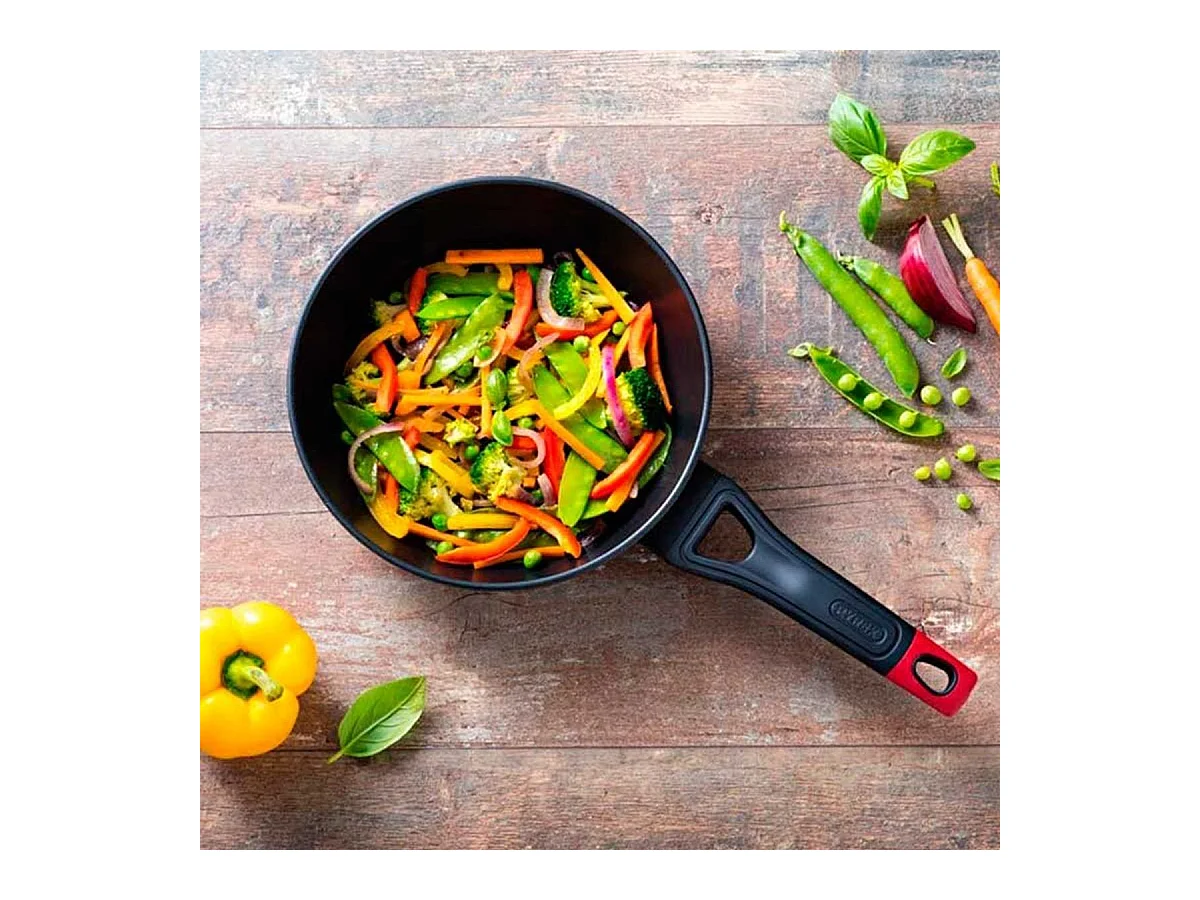 Sartén honda Óptima + Pyrex aluminio forjado negro Ø28 cm