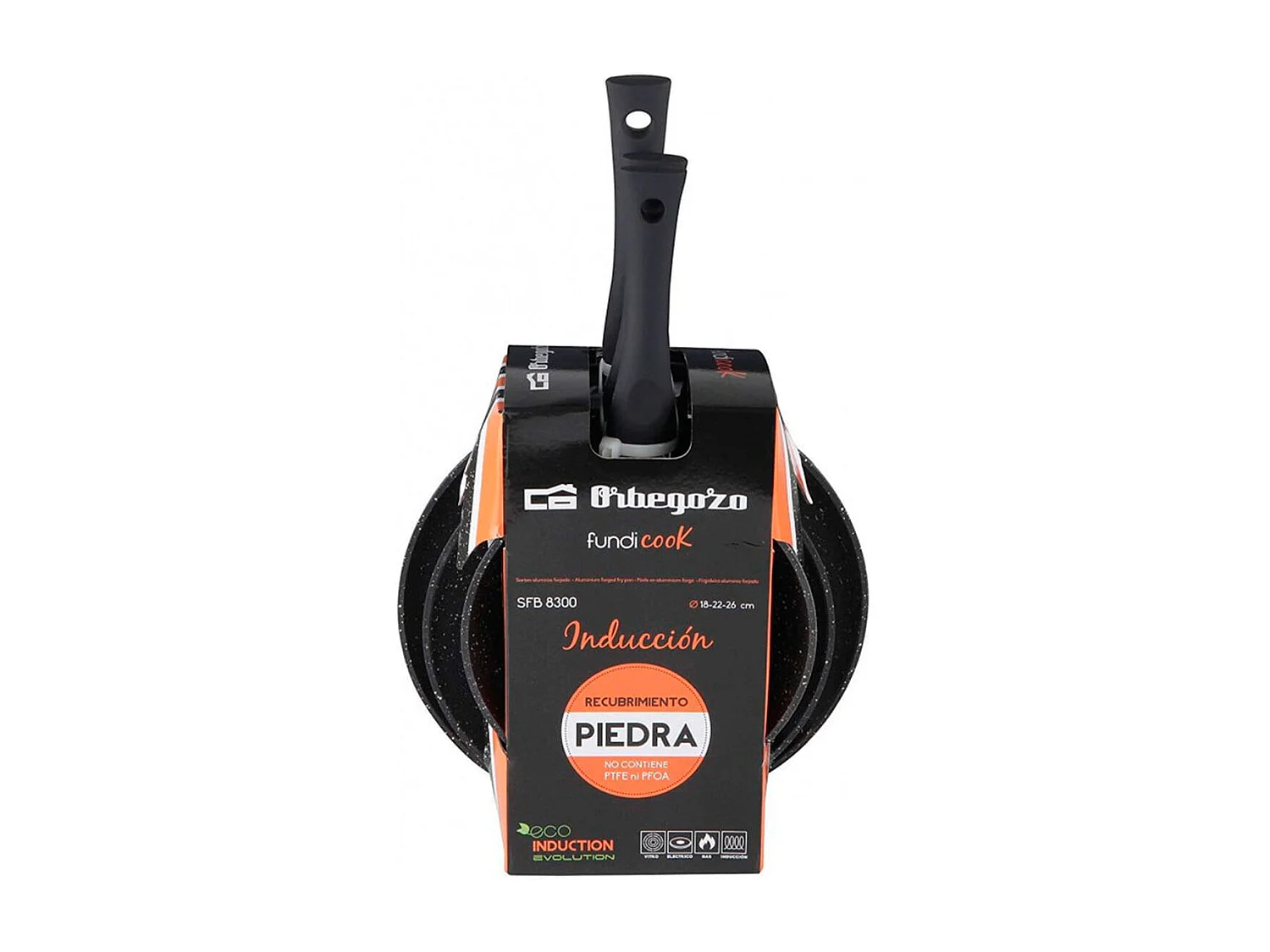 Pack de 3 sartenes Orbegozo SFB8300 aluminio forjado con revestimiento de piedra negro Ø18/Ø22/Ø26 cm