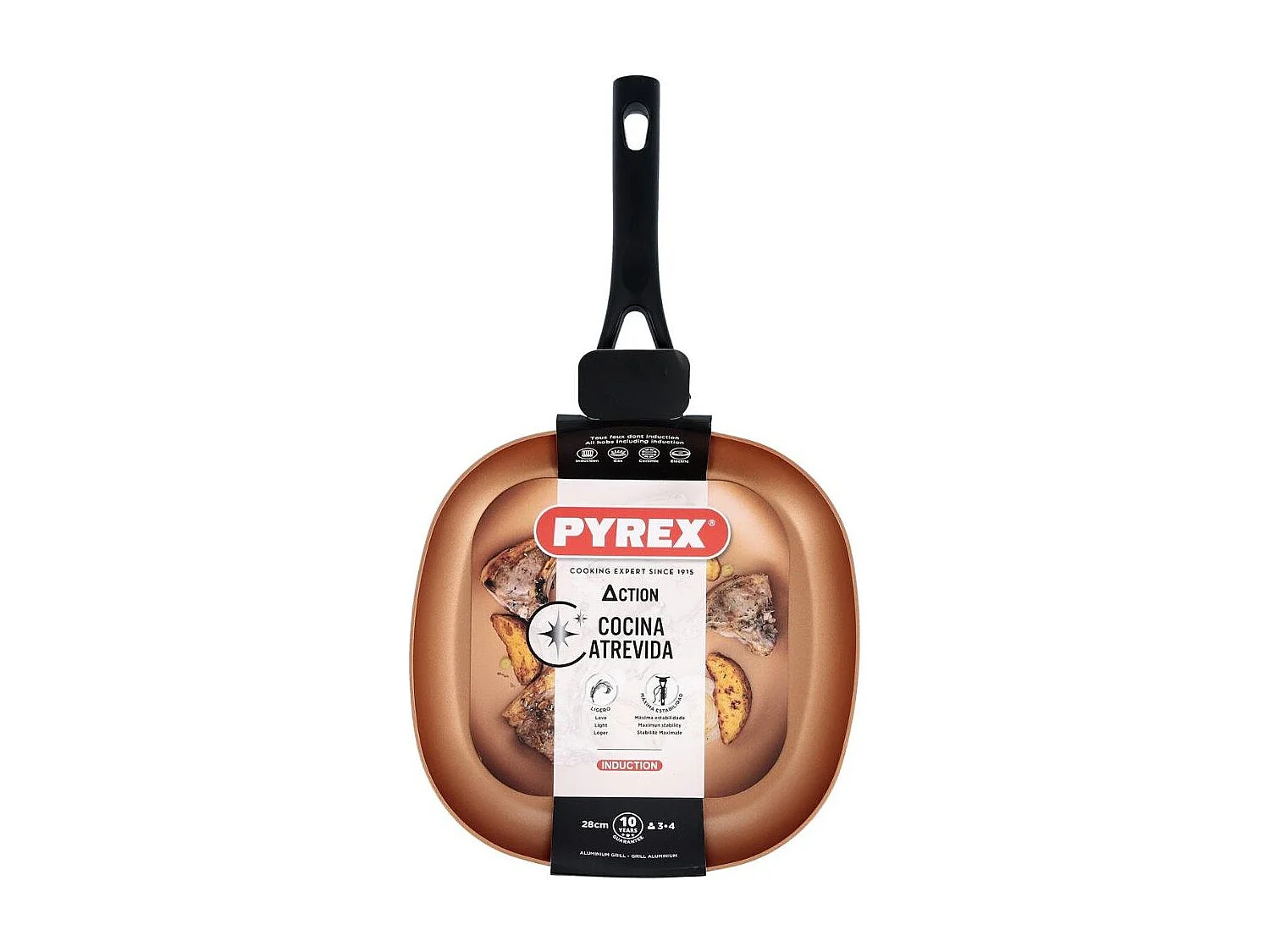 Asador Action Pyrex aluminio prensado negro/bronce 28 cm