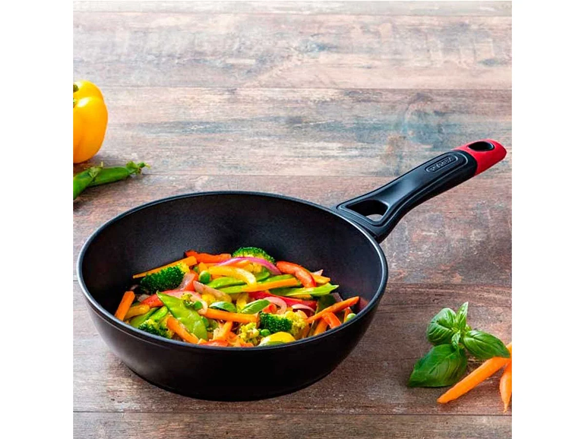 Sartén honda Óptima + Pyrex aluminio forjado negro Ø26 cm