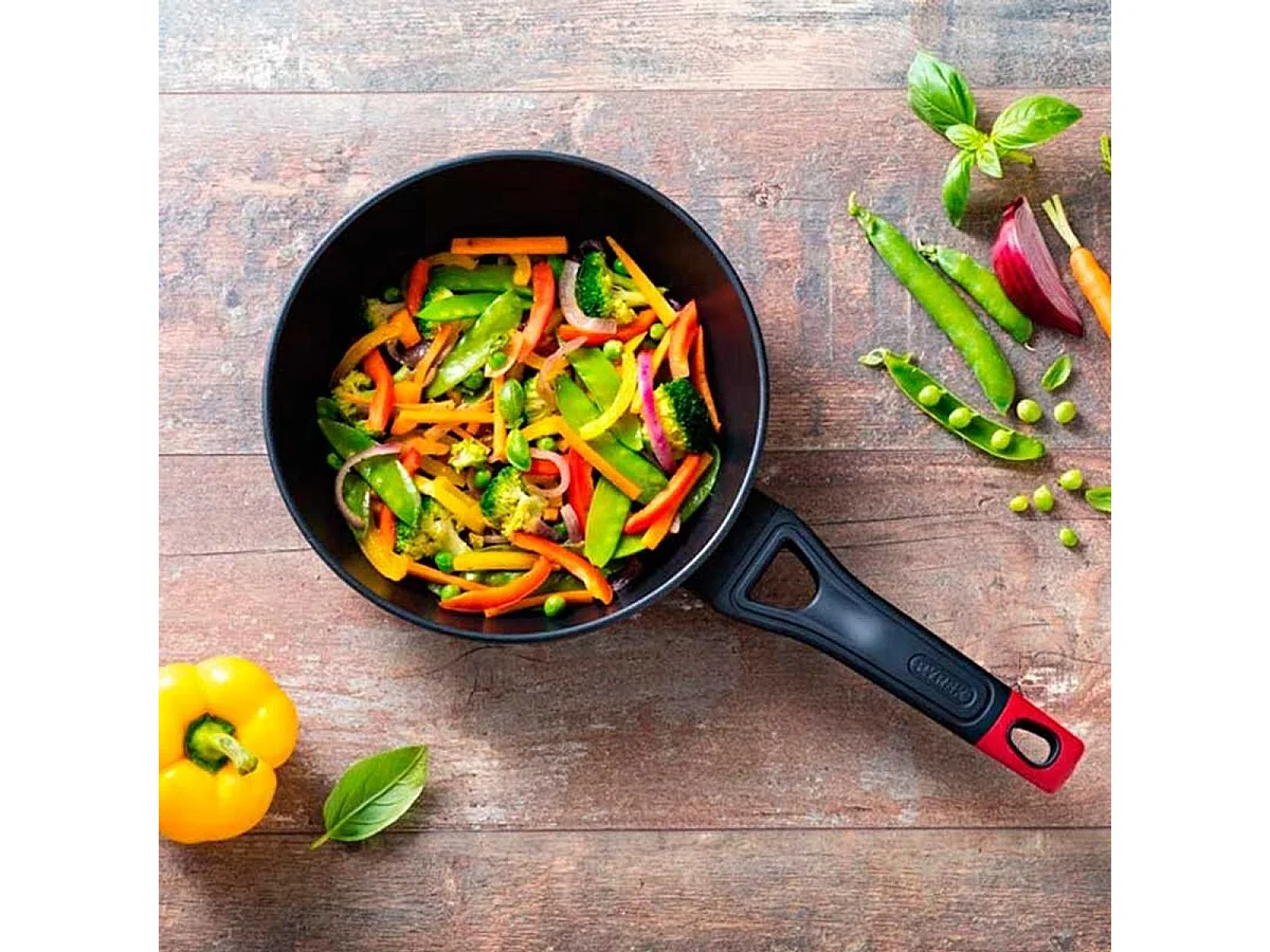 Sartén honda Óptima + Pyrex aluminio forjado negro Ø26 cm