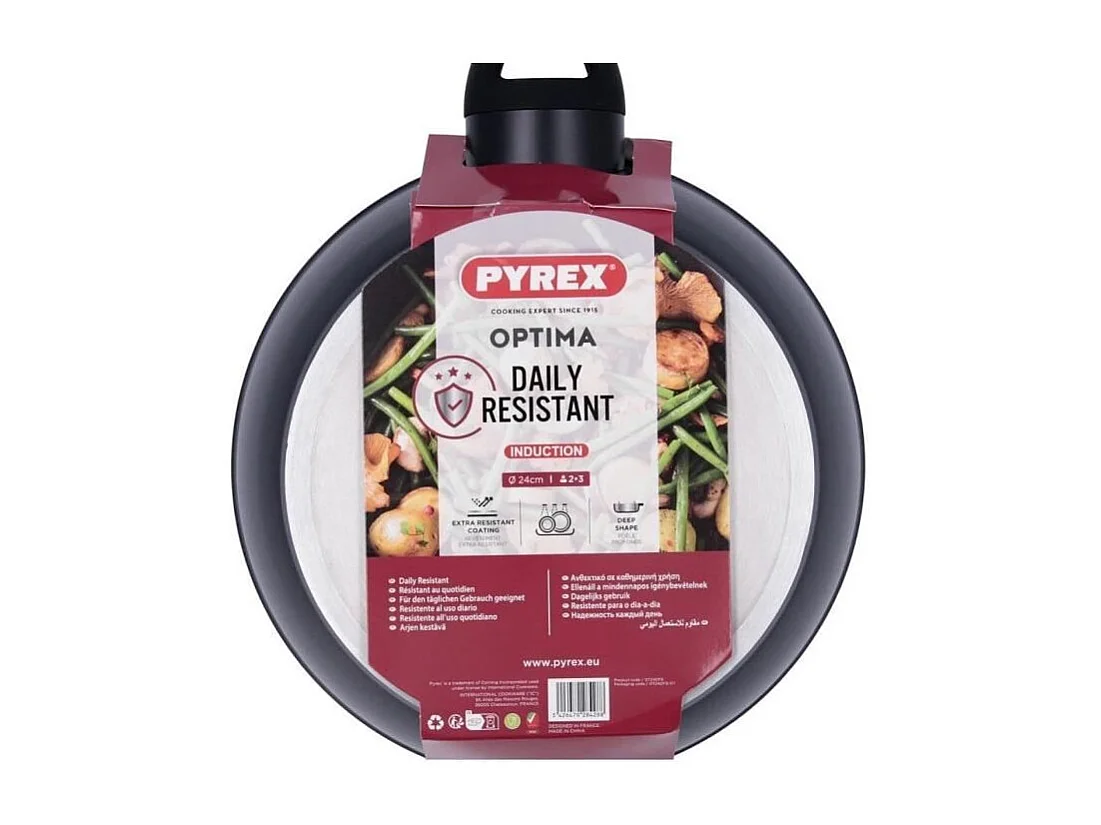 Sartén honda Óptima + Pyrex aluminio forjado negro Ø24 cm