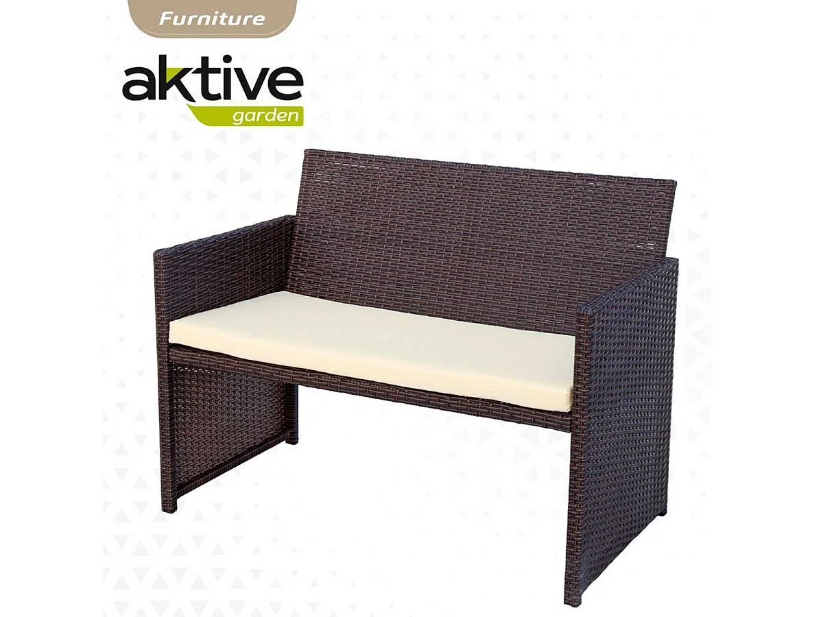 Conjunto de jardín Aktive Garden 2 sillones+1 sofá+ 1 mesa negro/crema