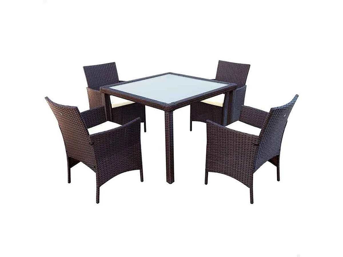 Conjunto de jardín Aktive Garden 4 sillones+mesa cuadrada con cojines ratán sintético negro