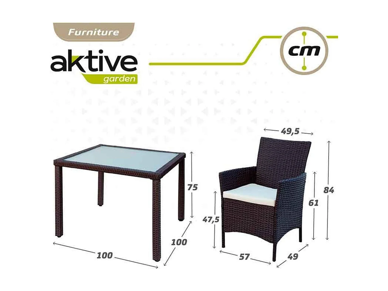 Conjunto de jardín Aktive Garden 4 sillones+mesa cuadrada con cojines ratán sintético negro