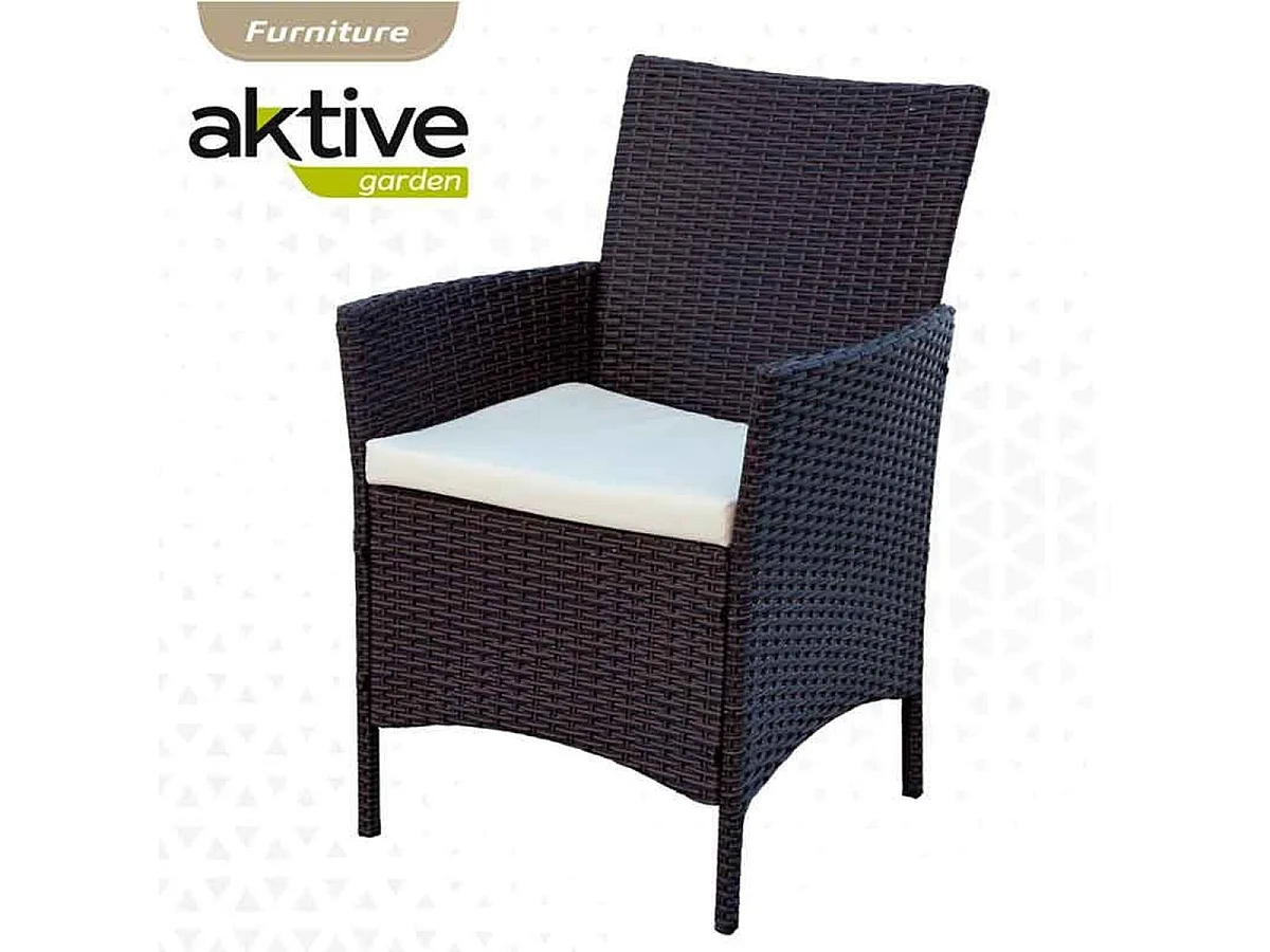 Conjunto de jardín Aktive Garden 4 sillones+mesa cuadrada con cojines ratán sintético negro