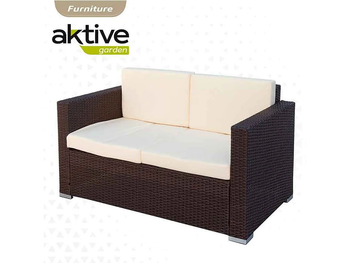 Conjunto de jardín Aktive Garden 2 sillones+sofá+mesita con coijnes ratán sintético negro