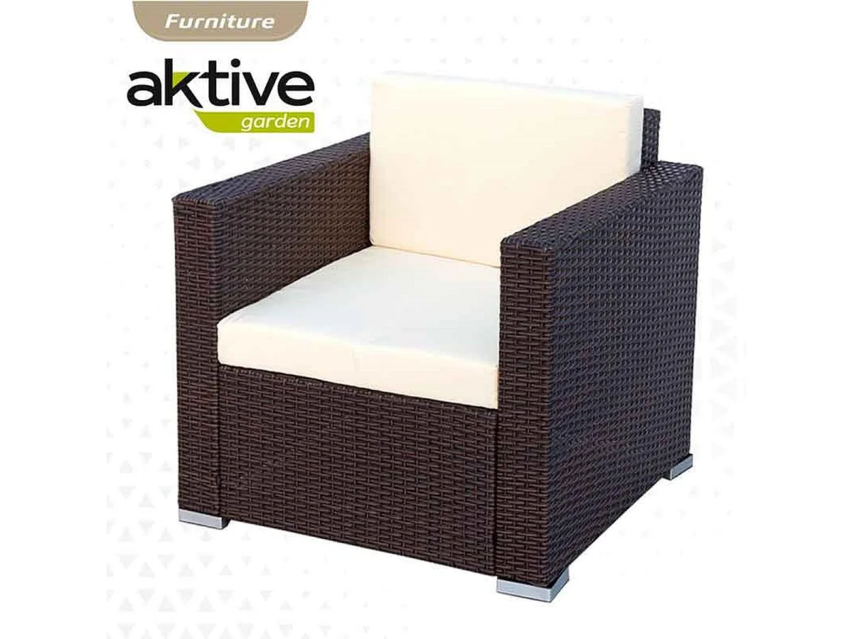 Conjunto de jardín Aktive Garden 2 sillones+sofá+mesita con coijnes ratán sintético negro