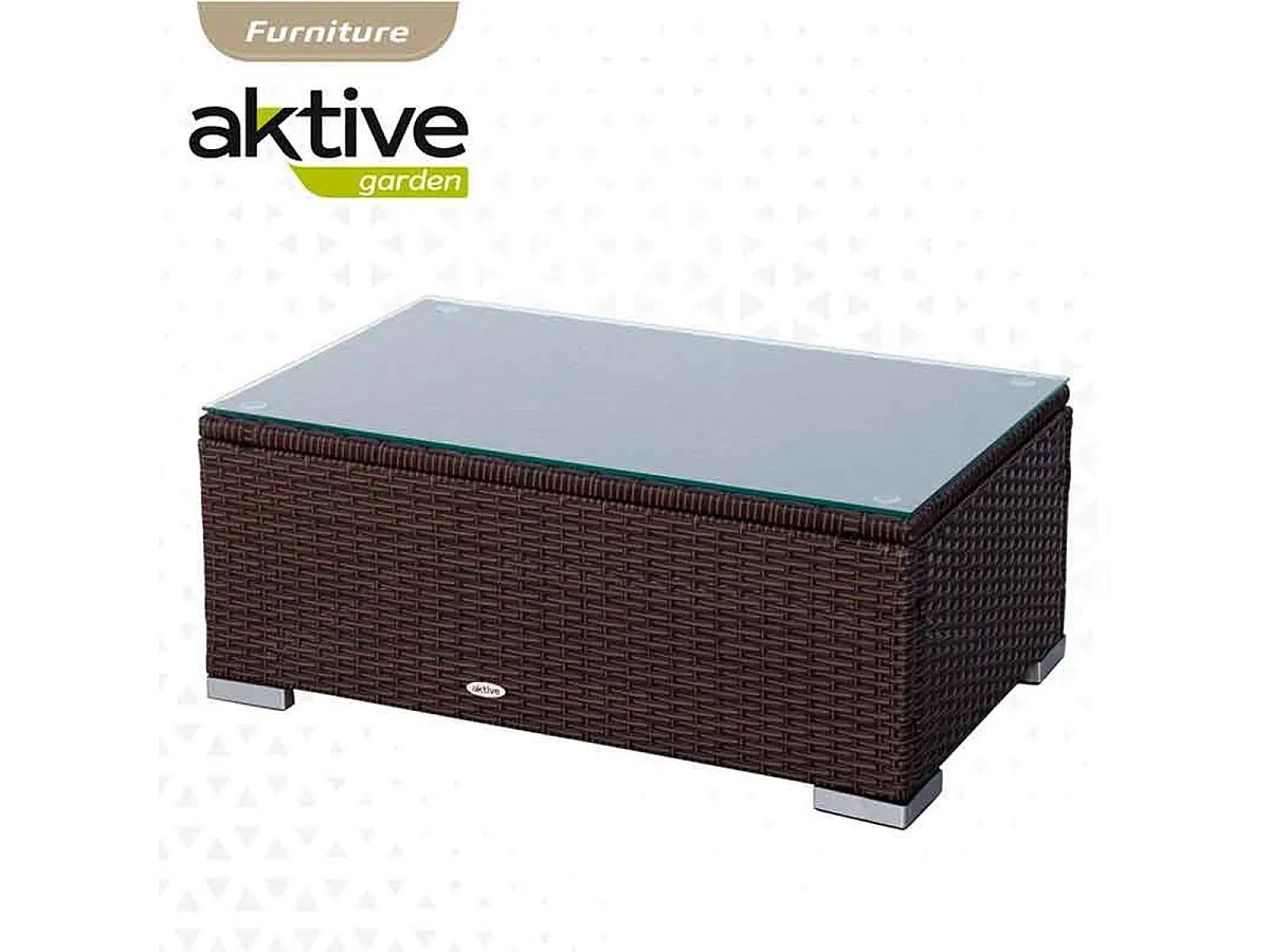 Conjunto de jardín Aktive Garden 2 sillones+sofá+mesita con coijnes ratán sintético negro