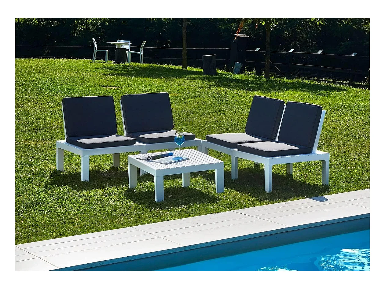 Conjunto Molok 4 asientos con cojín+mesa blanco/gris