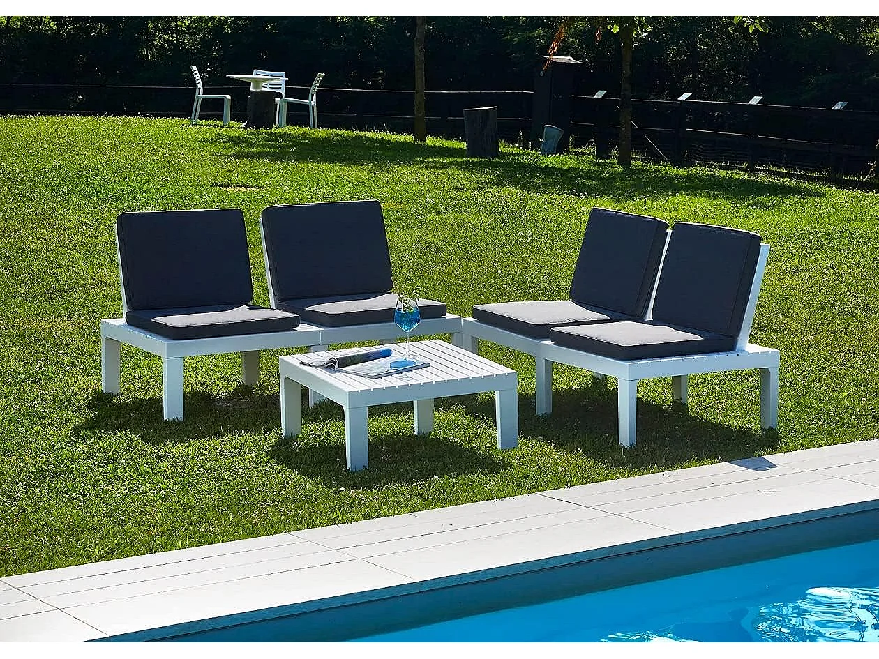 Conjunto Molok 4 asientos con cojín+mesa blanco/gris