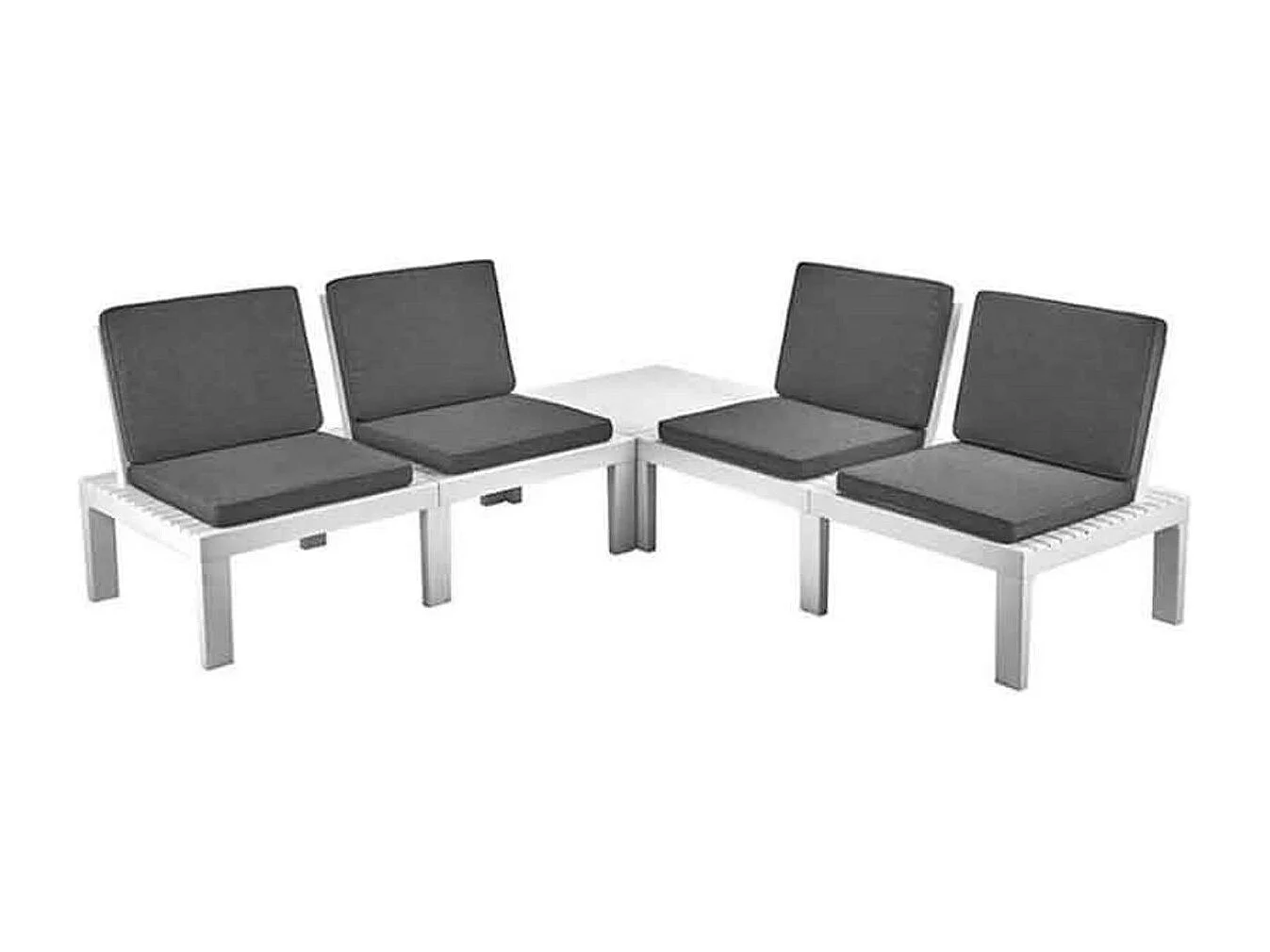 Conjunto Molok 4 asientos con cojín+mesa blanco/gris