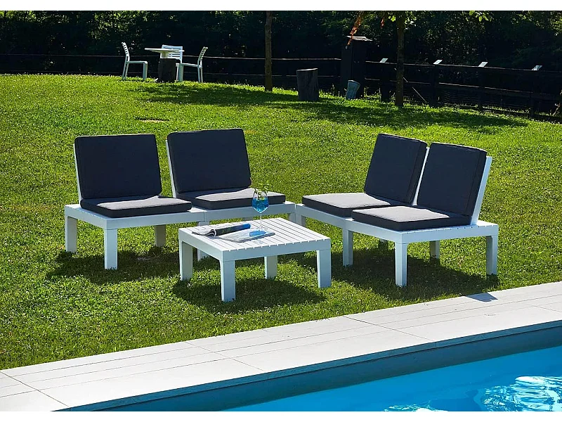 Conjunto Molok 4 asientos con cojín+mesa blanco/gris