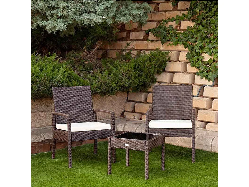 Conjunto de jardín Aktive Garden 2 sillones con cojín+mesita ratán sintético negro