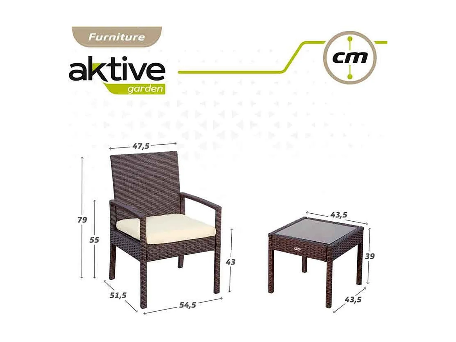 Conjunto de jardín Aktive Garden 2 sillones con cojín+mesita ratán sintético negro